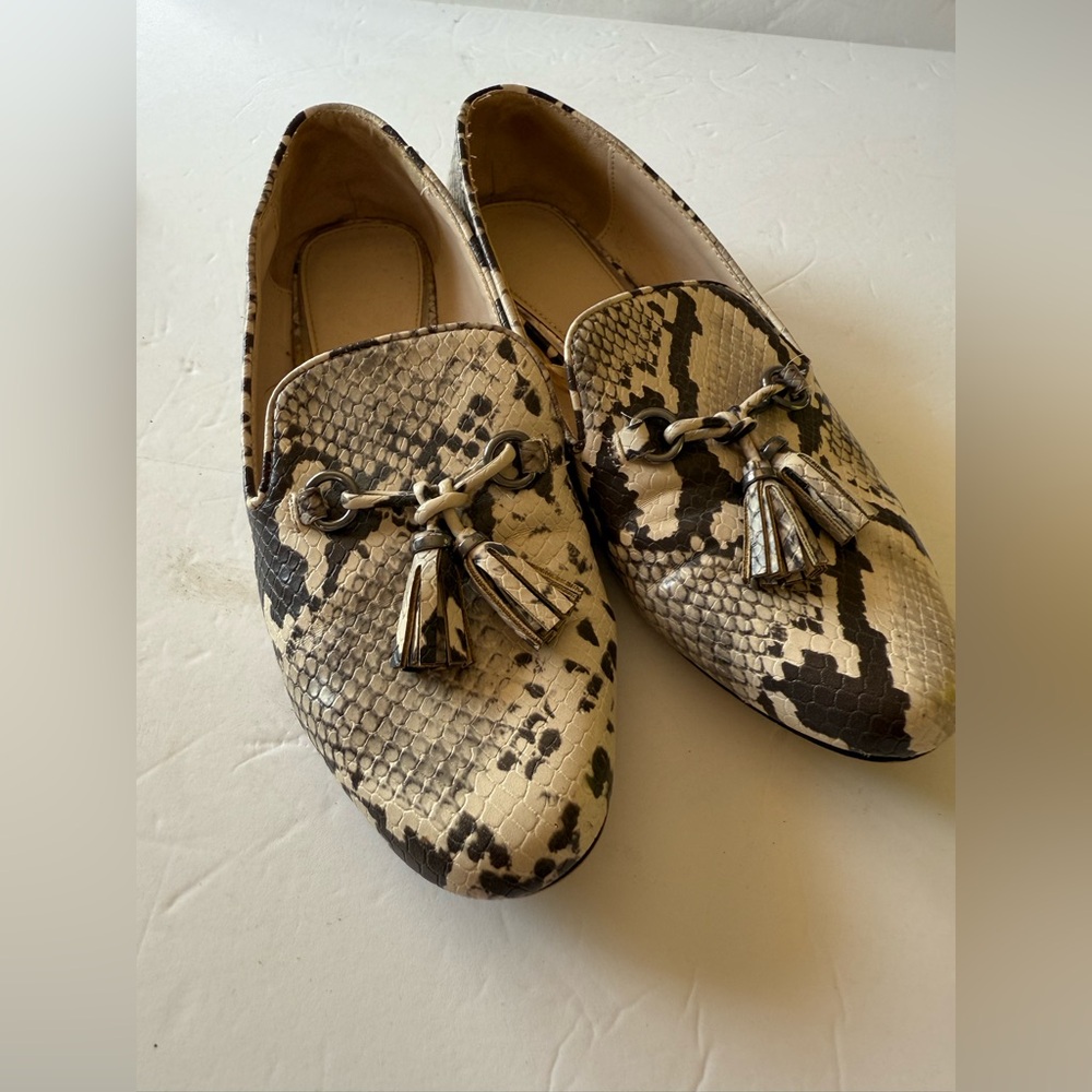 Zara Snake Print Loafers with Tassels